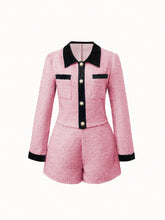 Women's Color Block Long Sleeve Jacket And Shorts Set
